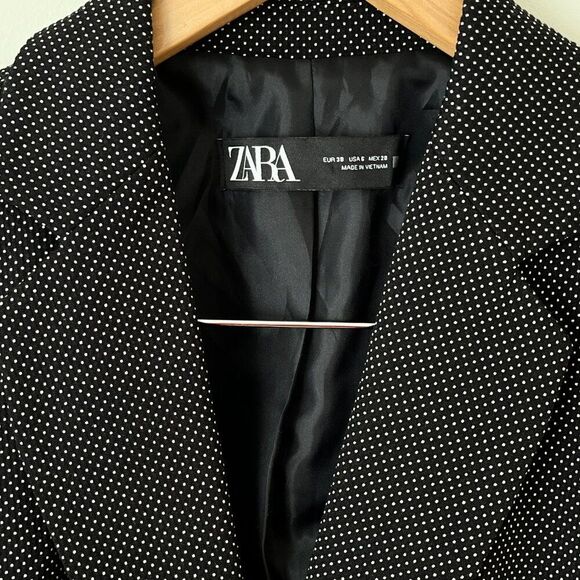 Zara Swiss Dot Classic Blazer Jacket Black Size 6 Preppy Formal Office Wear - Picture 3 of 9